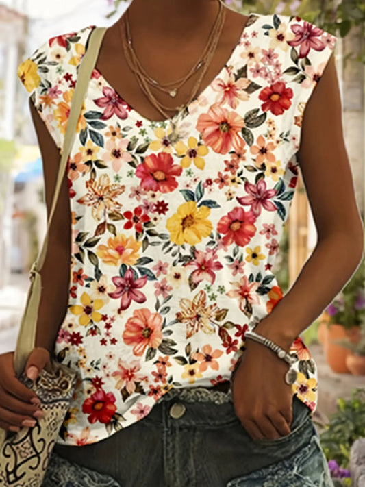 Bloom in Style: Plus Size Floral Print Tank Top by LIH HUA