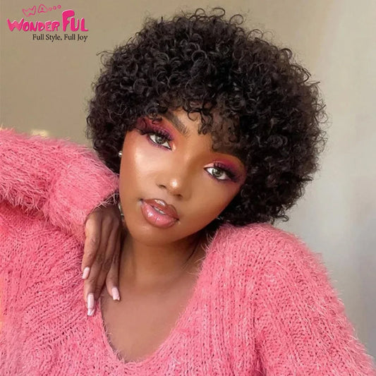 Short Remy Brazilian Sassy Curl Human Hair Wig