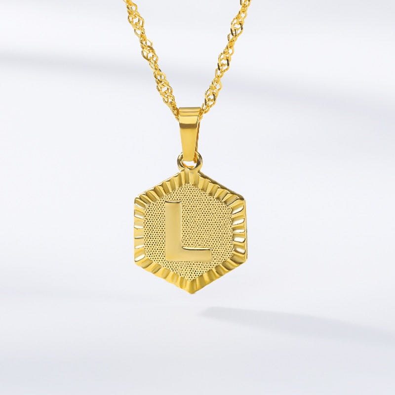 A-Z Letter Hexagon Initial Necklaces