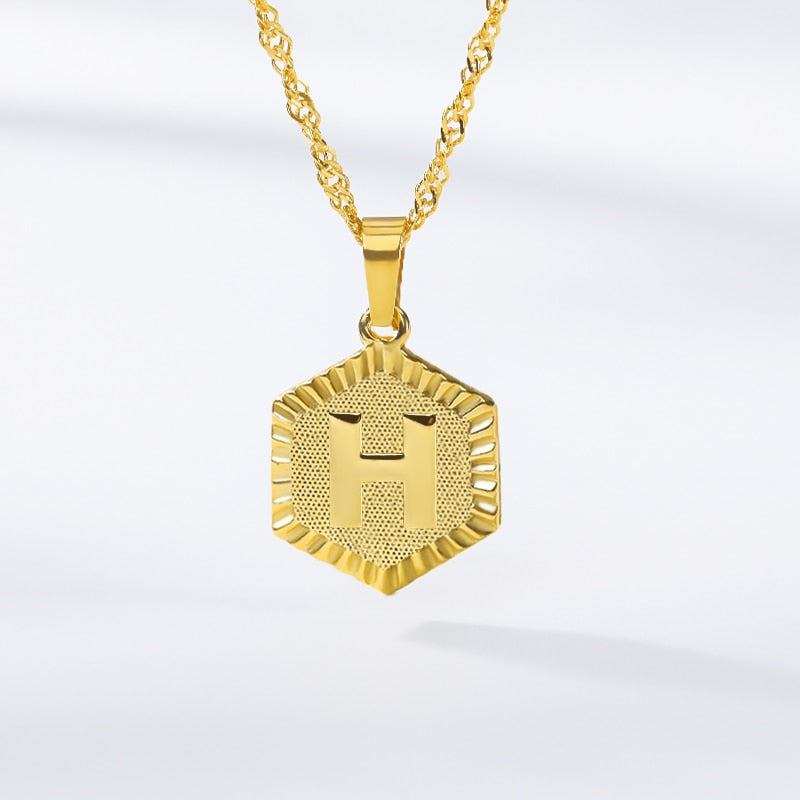 A-Z Letter Hexagon Initial Necklaces