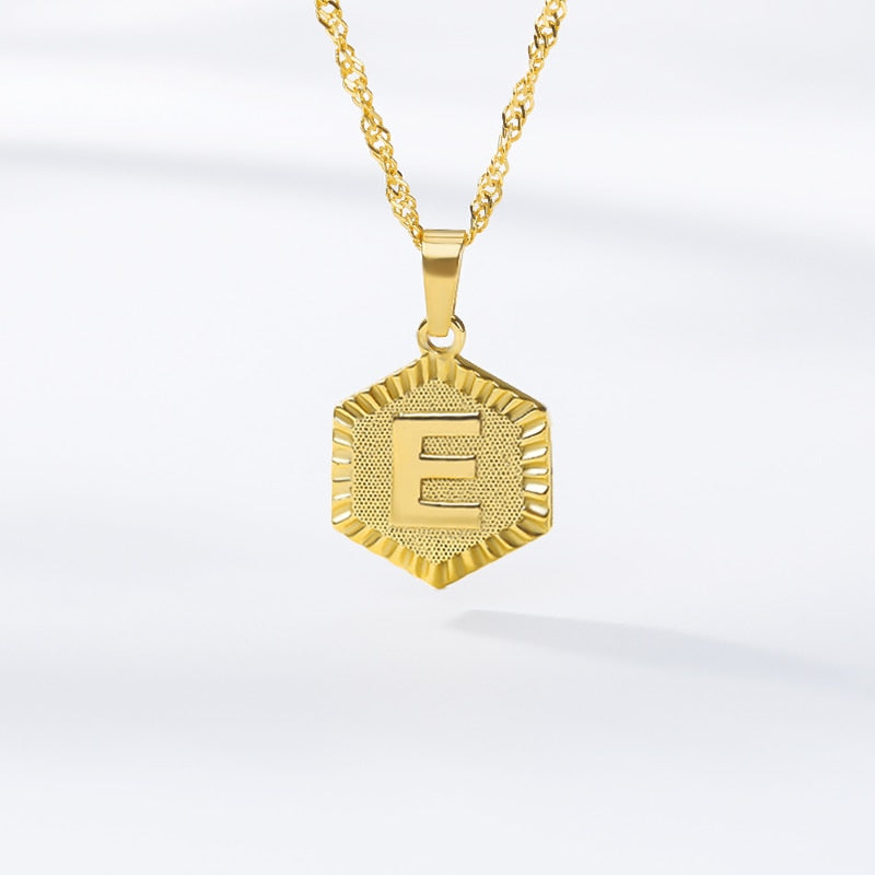 A-Z Letter Hexagon Initial Necklaces