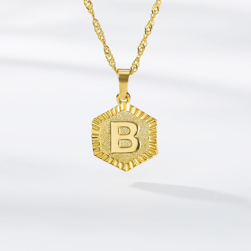 A-Z Letter Hexagon Initial Necklaces