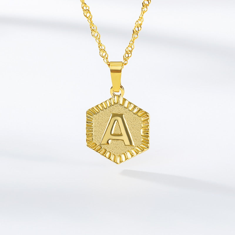 A-Z Letter Hexagon Initial Necklaces