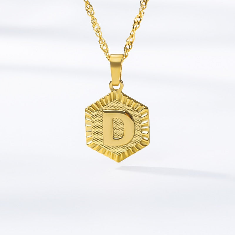 A-Z Letter Hexagon Initial Necklaces