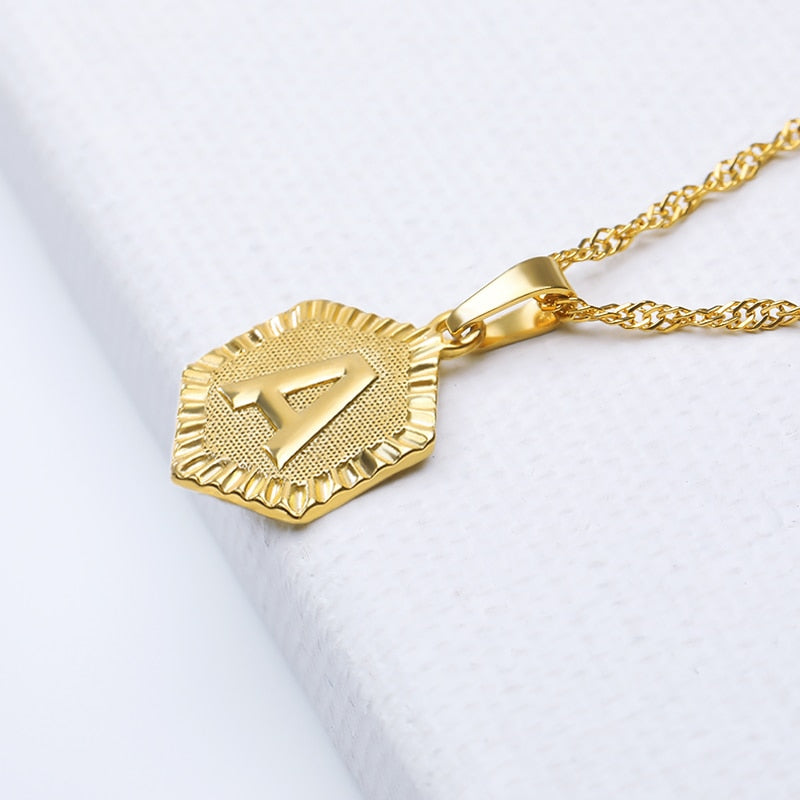 A-Z Letter Hexagon Initial Necklaces