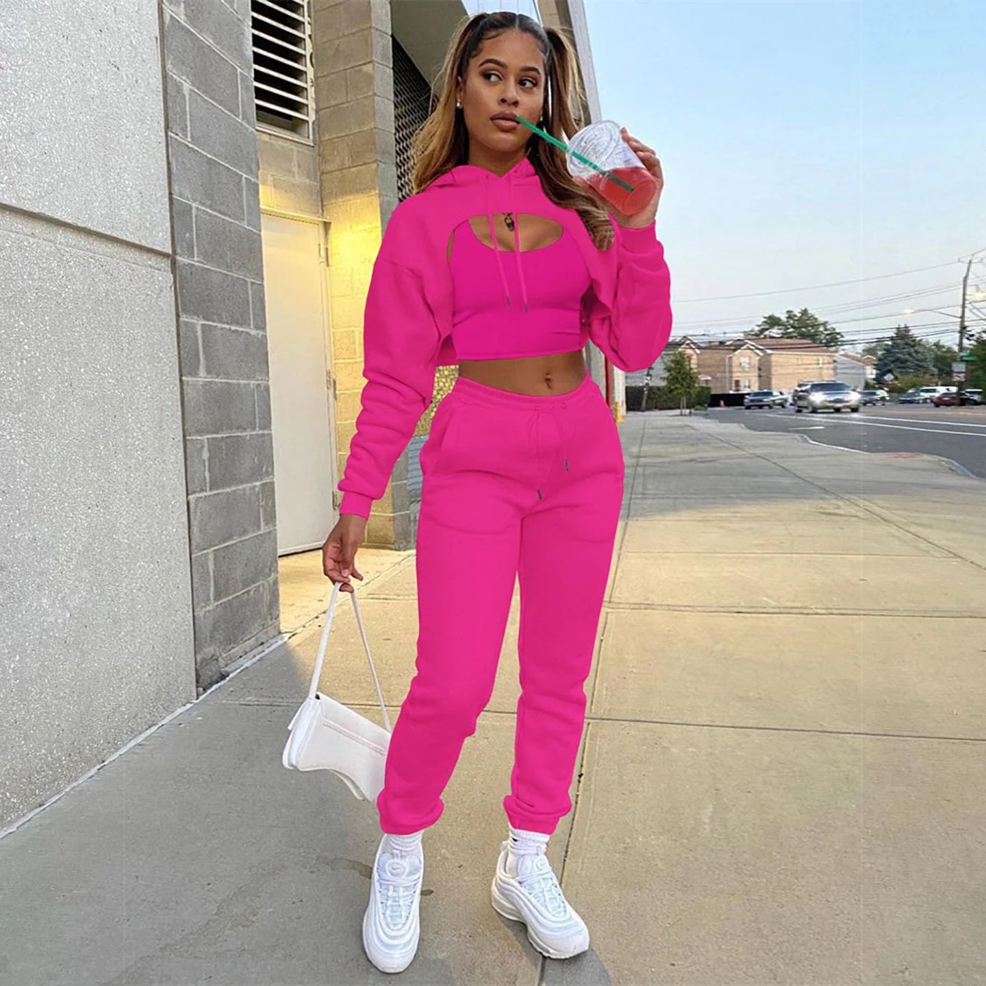 3 Piece Sport Set/Matching Cropped Hoodie and Pants