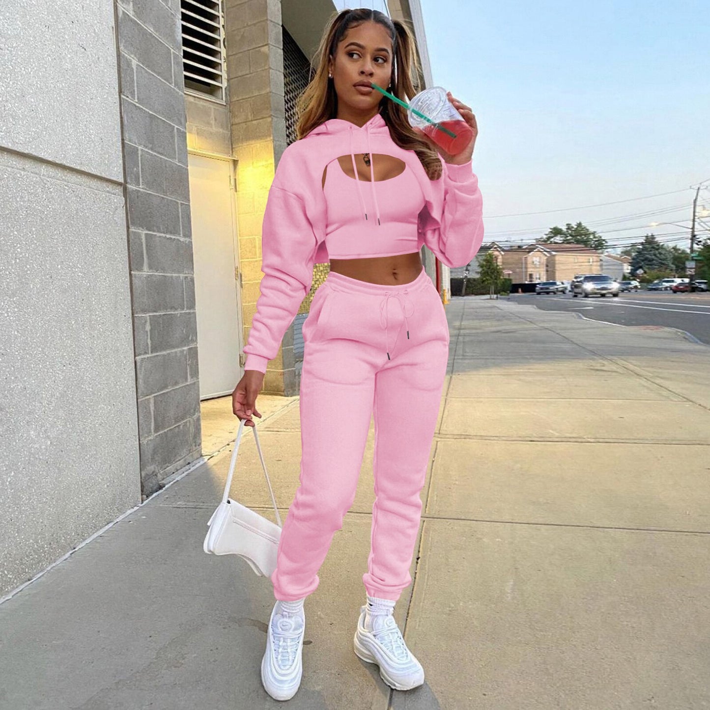 3 Piece Sport Set/Matching Cropped Hoodie and Pants