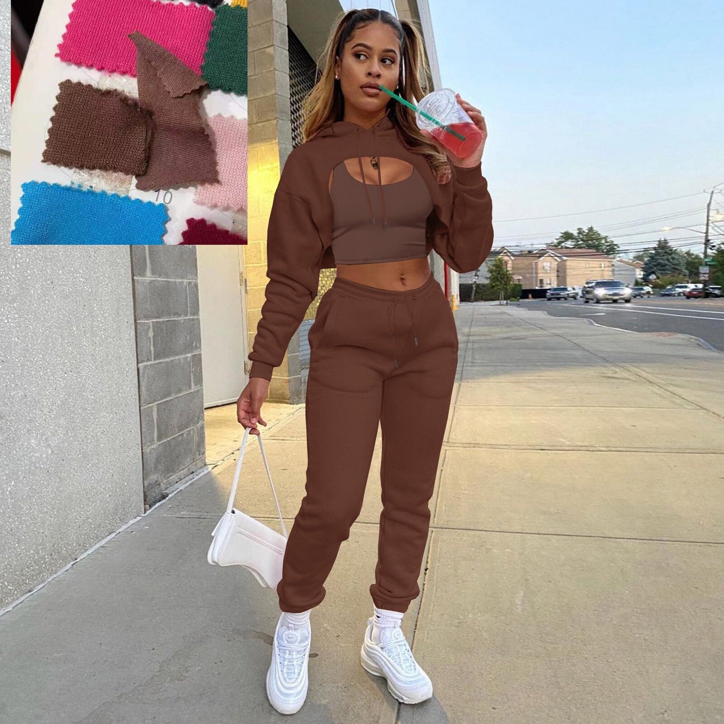 3 Piece Sport Set/Matching Cropped Hoodie and Pants