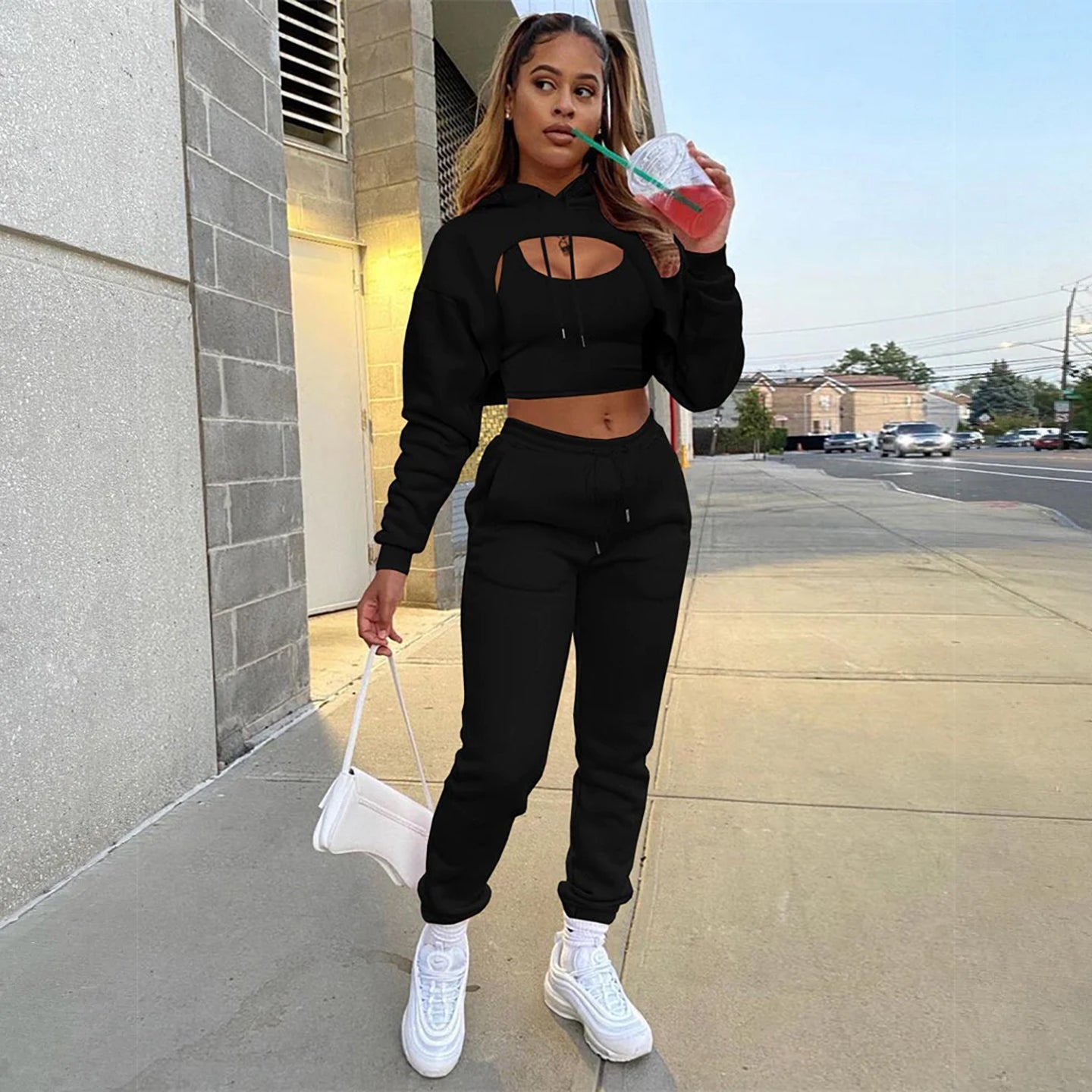 3 Piece Sport Set/Matching Cropped Hoodie and Pants