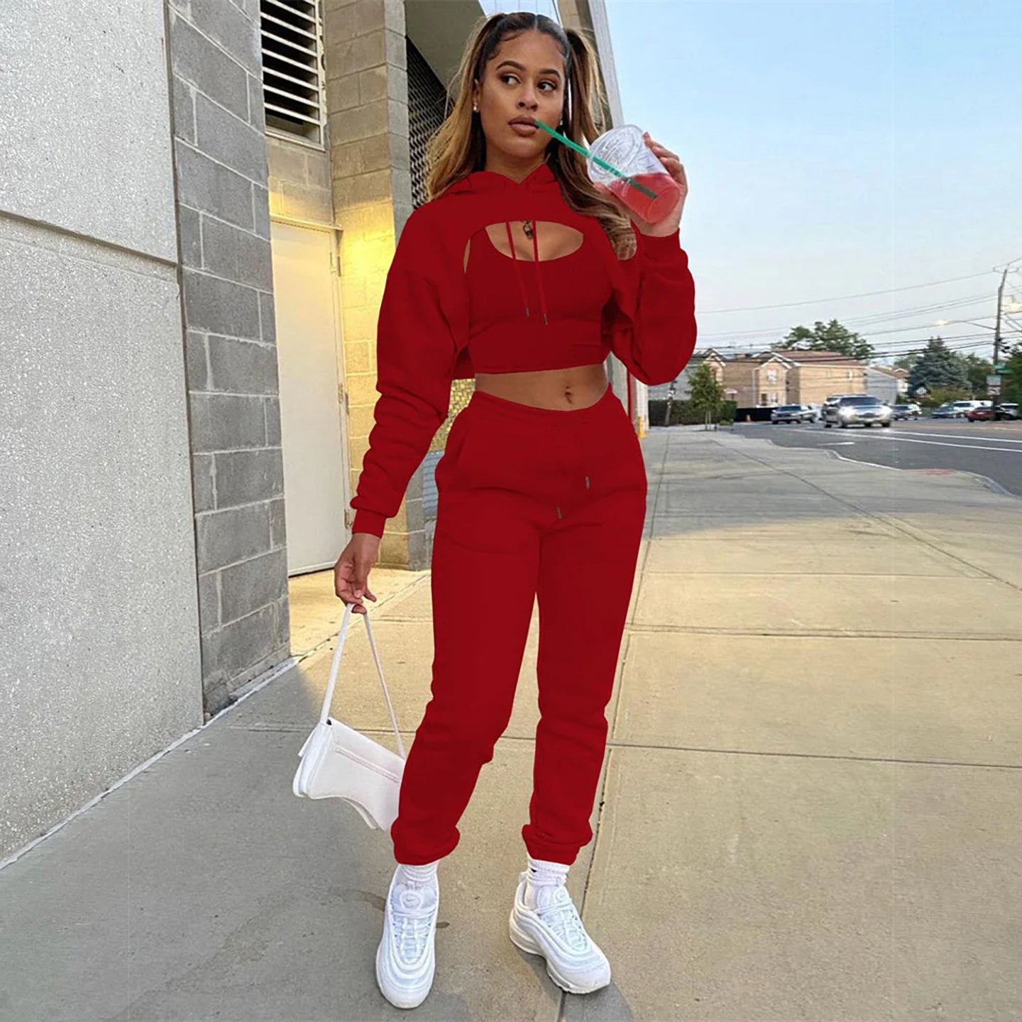 3 Piece Sport Set/Matching Cropped Hoodie and Pants